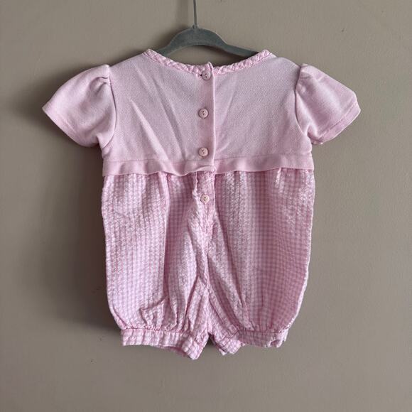 Vintage Sesame Street Pink Gingham Bubble Romper 3-6M Baby Embroidered Elmo Zoe - Picture 7 of 7
